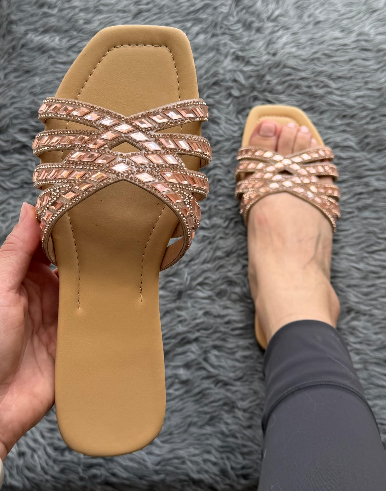 Sandalia chinela brillo - Oro rosado