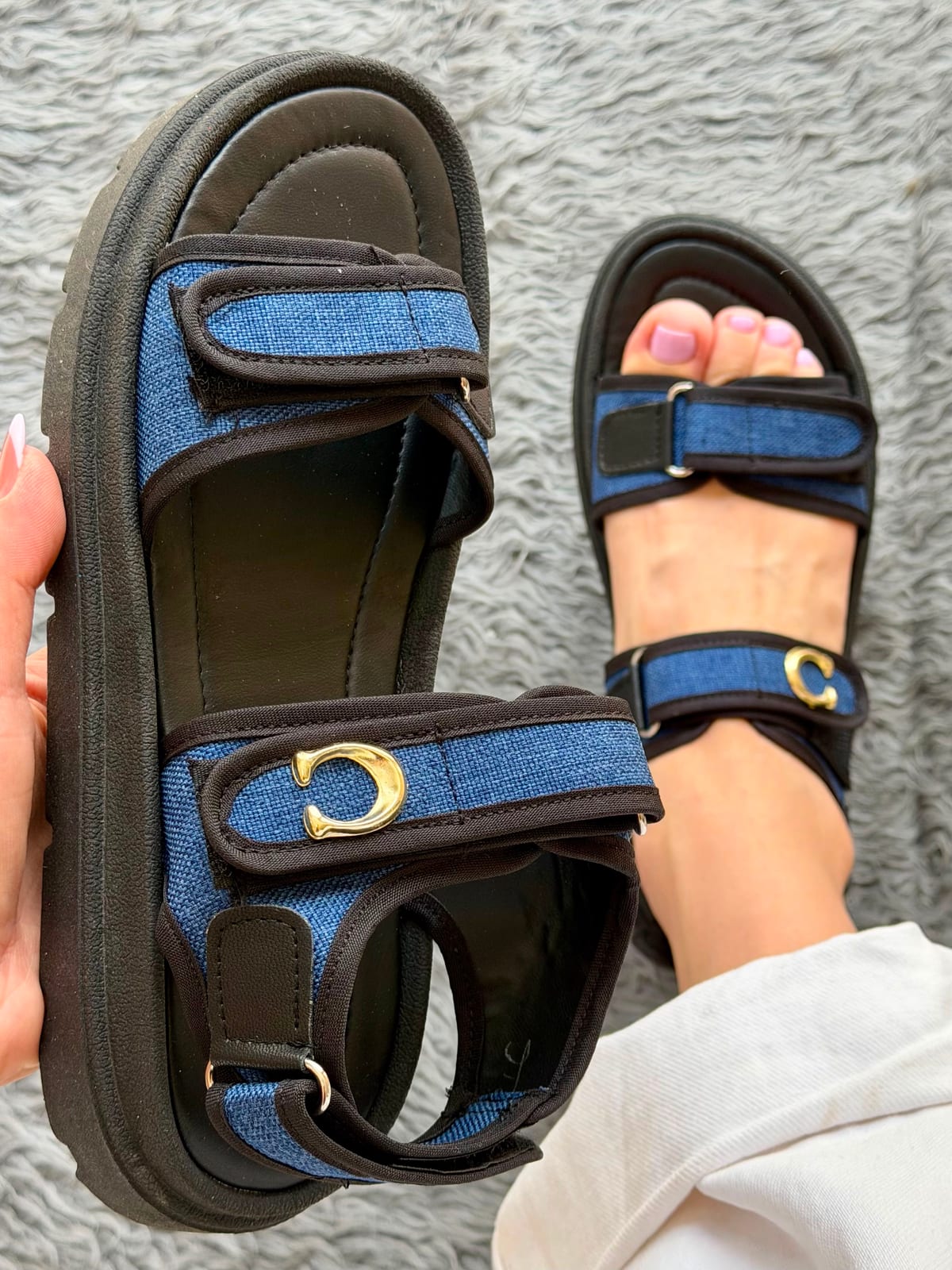 Huarache 2 tiras broche - Mezclilla