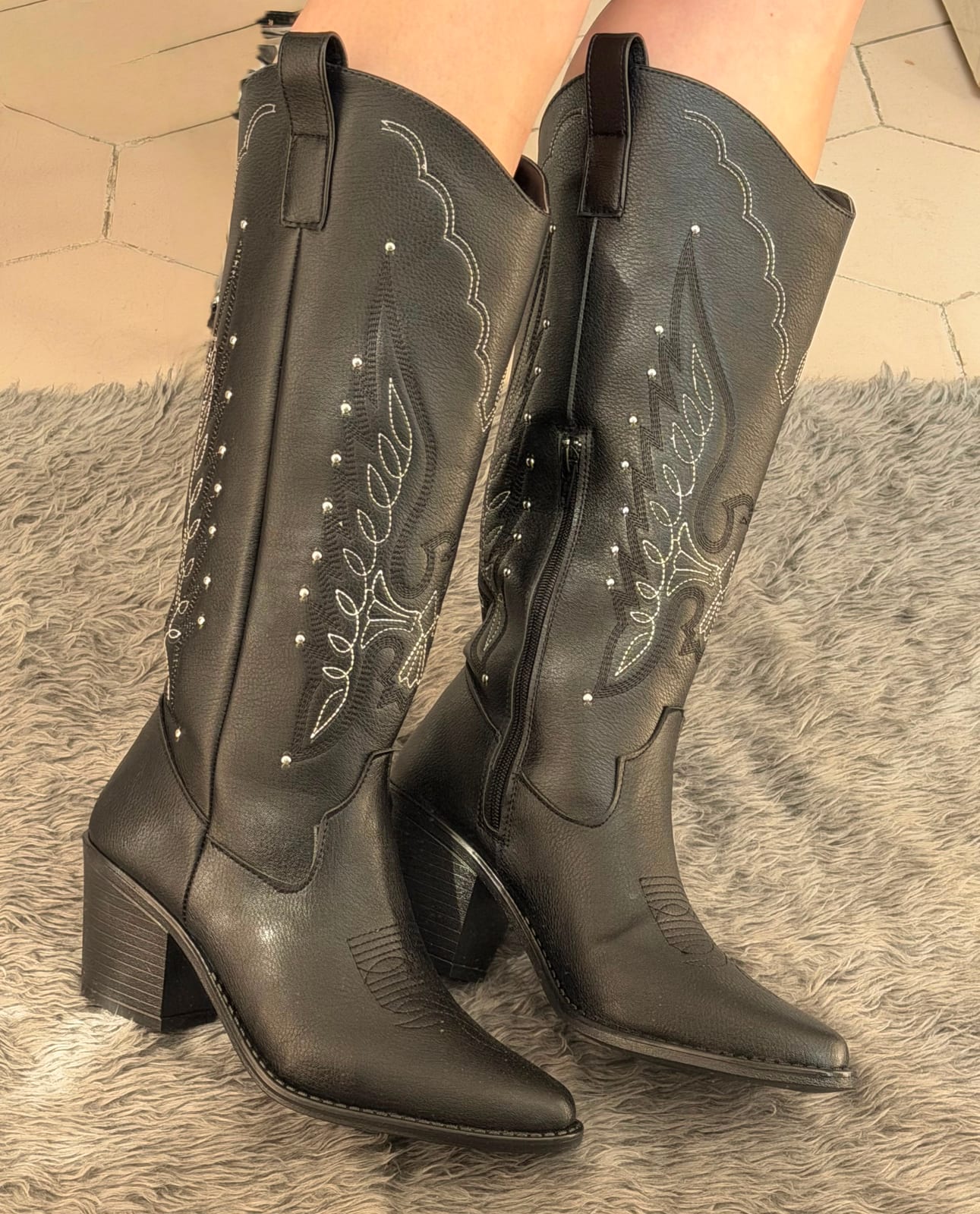Bota vaquera alta bordado aguila romeo - Negro
