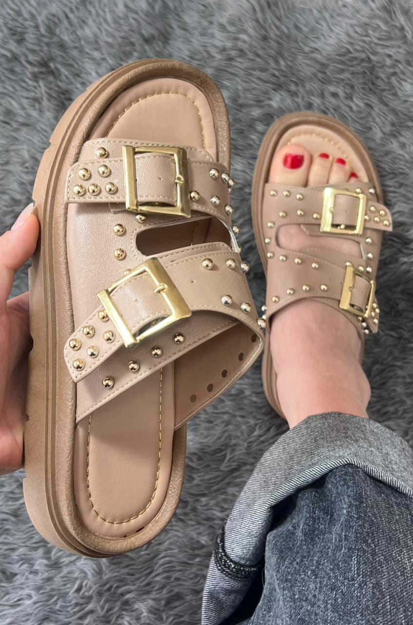 Huarache con chinela estoperoles - Nude
